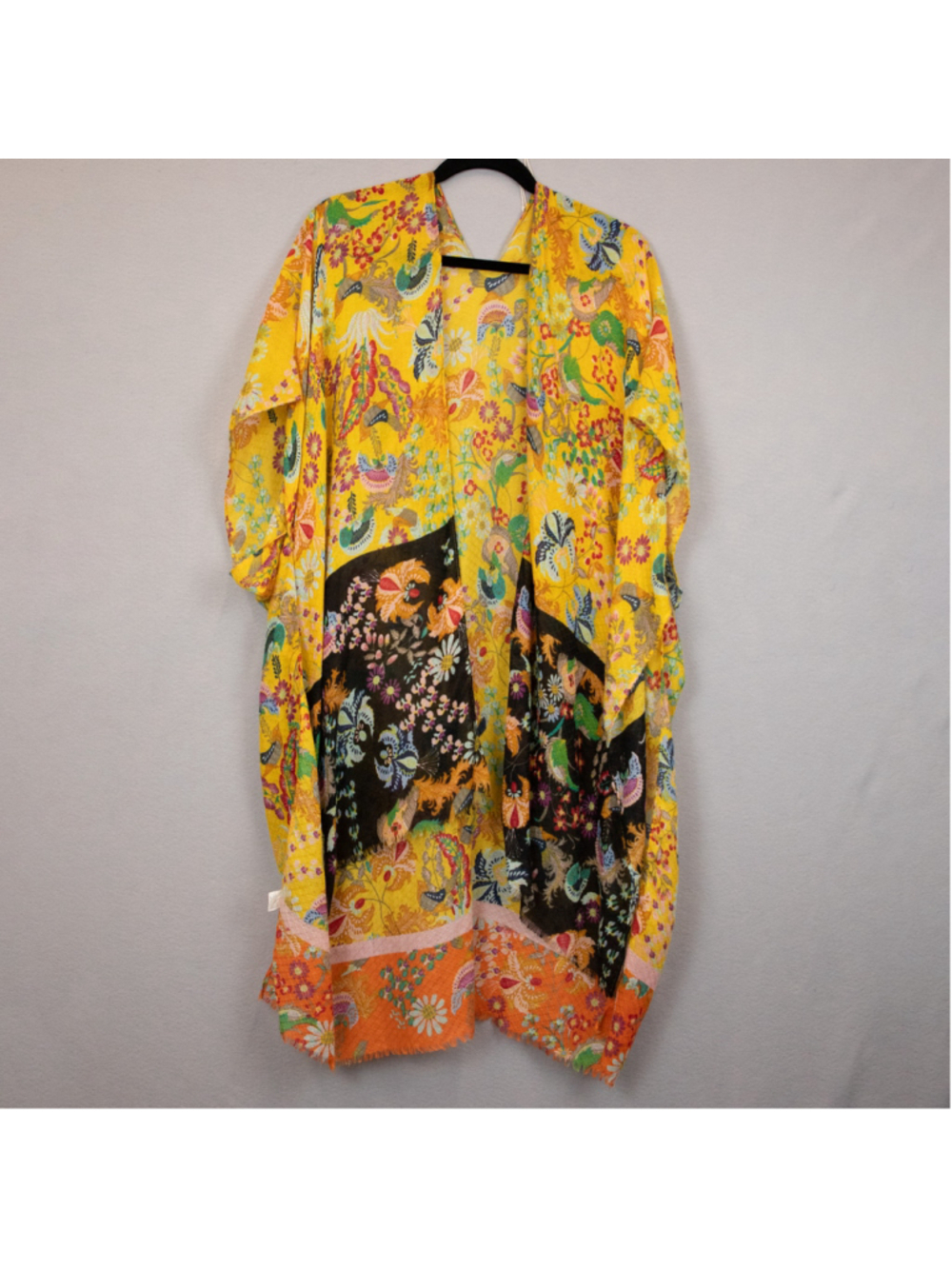 Yellow floral long line kimono coverup-OS